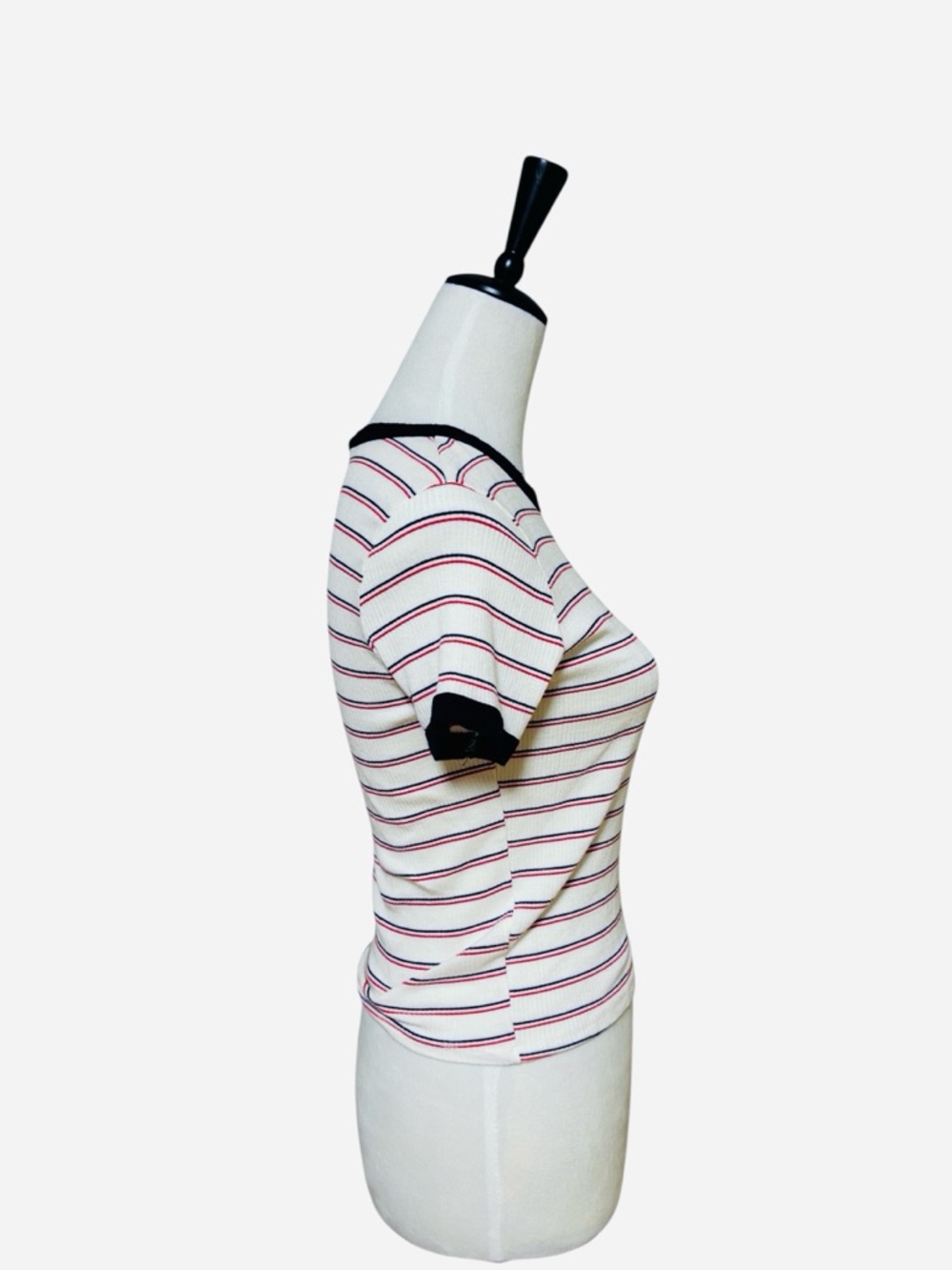 Striped Ringer Baby Tee Y2K Fitted Ribbed T-Shirt Retro Casual Top - Picture 3 of 10
